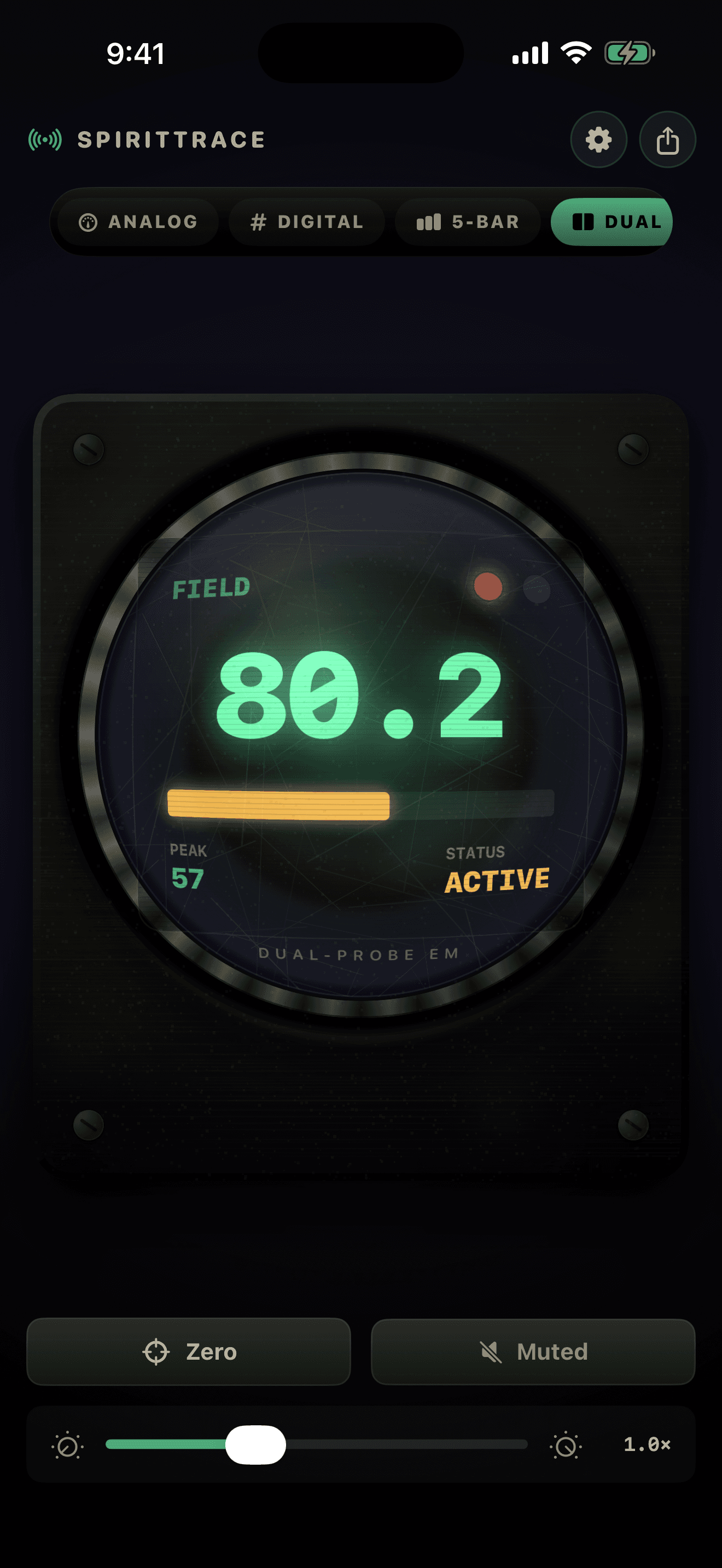 SpiritTrace EMF dual meter display