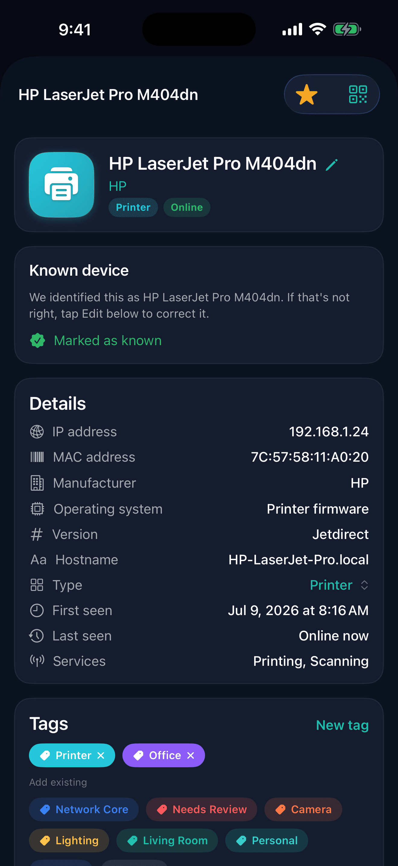 Network Terrier device detail view